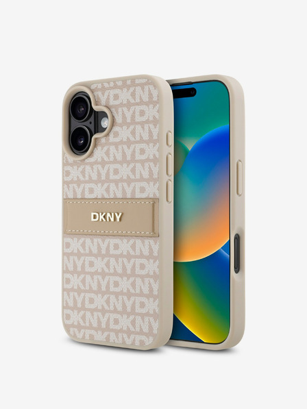 DKNY DKNY PU kožna stražnja maska ​​s ponavljajućim uzorkom u tonskim prugama za iPhone 16, ružičasta