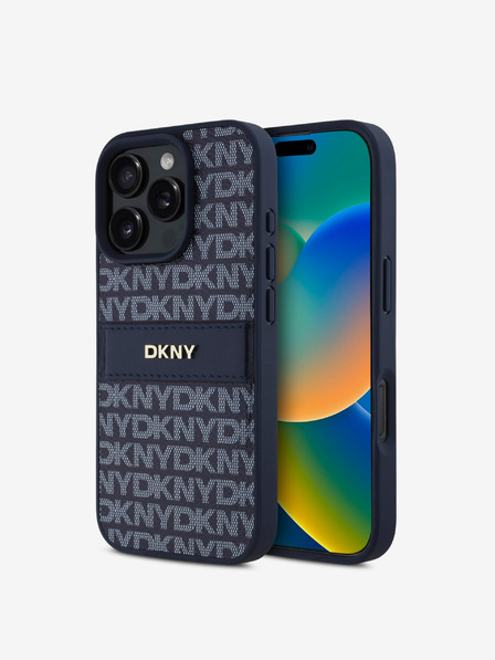 DKNY DKNY PU kožna stražnja maska ​​s ponavljajućim uzorkom u tonskim prugama za iPhone 16 Pro Max plava