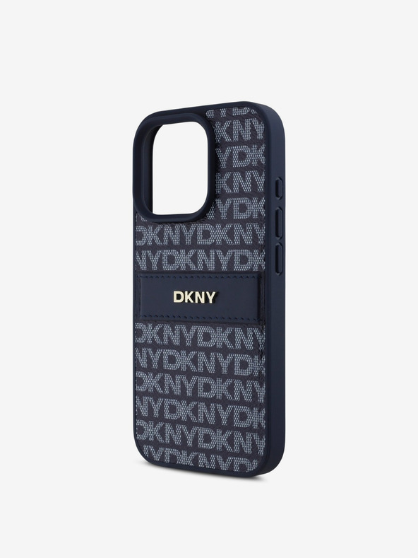 DKNY DKNY PU kožna stražnja maska ​​s ponavljajućim uzorkom u tonskim prugama za iPhone 16 Pro Max plava