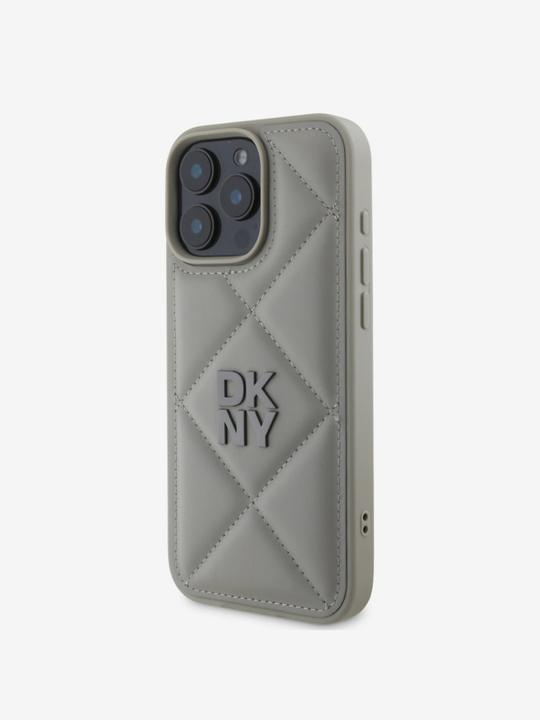 DKNY DKNY PU kožna prošivena stražnja maska ​​s logotipom za iPhone 16 Pro siva