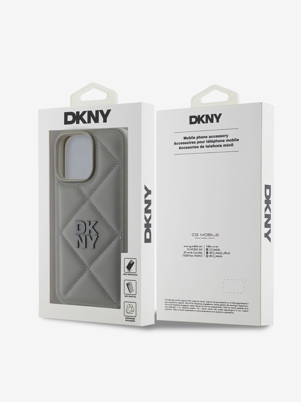DKNY DKNY PU kožna prošivena stražnja maska ​​s logotipom za iPhone 16 Pro siva