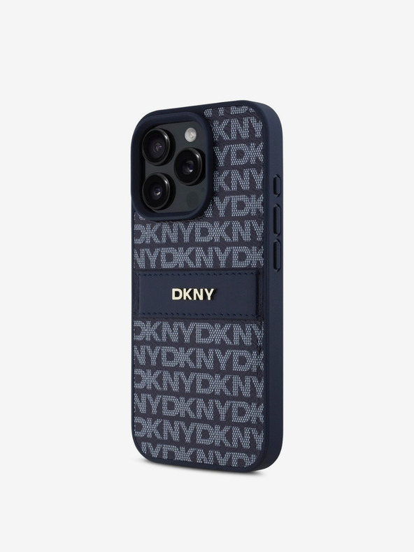 DKNY DKNY PU kožna stražnja maska ​​s ponavljajućim uzorkom u tonskim prugama za iPhone 16 Pro plava