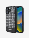 DKNY PU Leather Repeat Pattern Bottom Stripe MagSafe Zadní Kryt pro iPhone 16 Black Etui za telefon