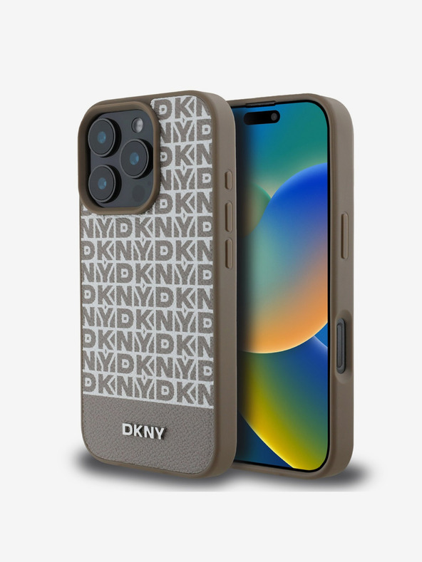 DKNY DKNY PU kožna donja traka s ponavljajućim uzorkom MagSafe stražnja maska ​​za iPhone 16 Pro Max smeđa