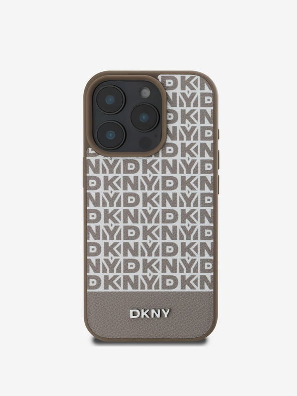 DKNY DKNY PU kožna donja traka s ponavljajućim uzorkom MagSafe stražnja maska ​​za iPhone 16 Pro Max smeđa