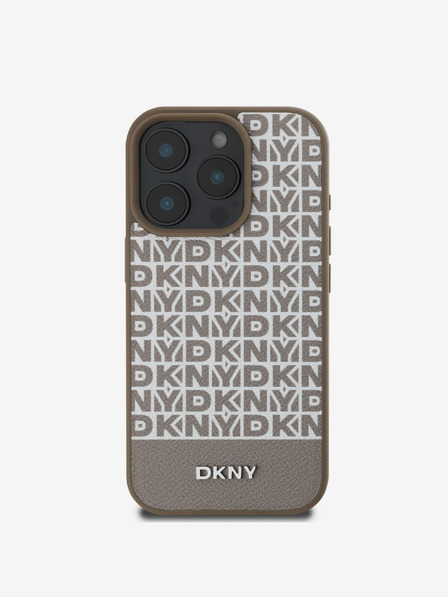 DKNY DKNY PU kožna donja traka s ponavljajućim uzorkom MagSafe stražnja maska ​​za iPhone 16 Pro Max smeđa