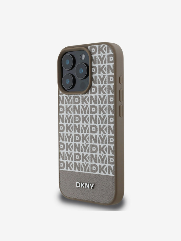 DKNY DKNY PU kožna donja traka s ponavljajućim uzorkom MagSafe stražnja maska ​​za iPhone 16 Pro Max smeđa