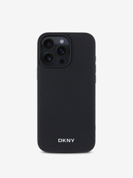 DKNY DKNY PU kožni srebrni metalni logotip Magsafe stražnja maska ​​za iPhone 16 Pro crna