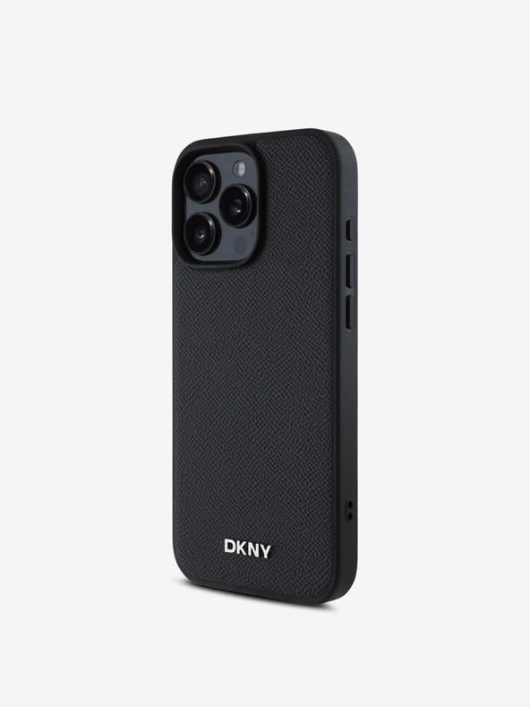 DKNY DKNY PU kožni srebrni metalni logotip Magsafe stražnja maska ​​za iPhone 16 Pro crna