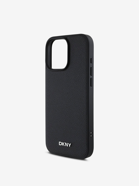 DKNY DKNY PU kožni srebrni metalni logotip Magsafe stražnja maska ​​za iPhone 16 Pro crna