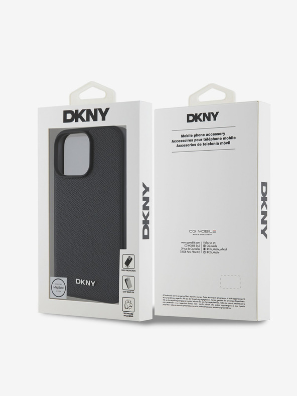 DKNY DKNY PU kožni srebrni metalni logotip Magsafe stražnja maska ​​za iPhone 16 Pro crna