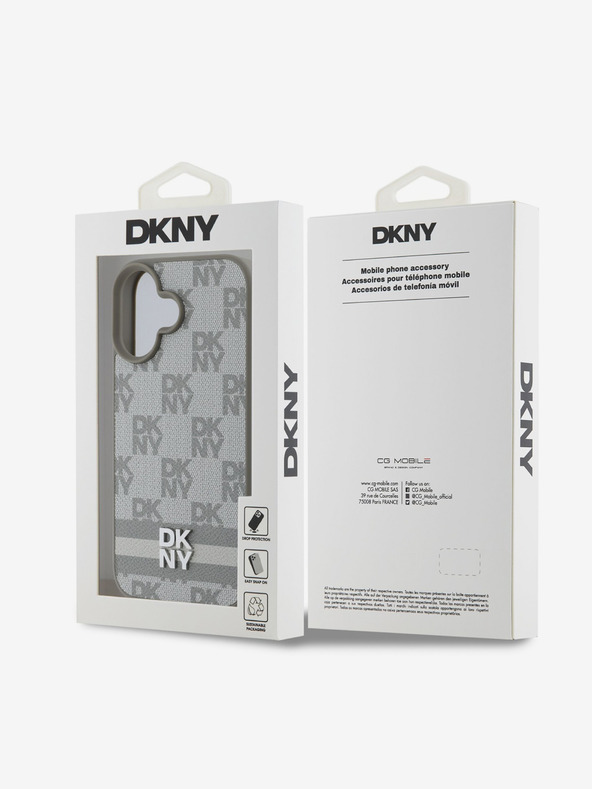 DKNY DKNY PU kožna stražnja maska ​​s kariranim uzorkom i prugama za iPhone 16 bež