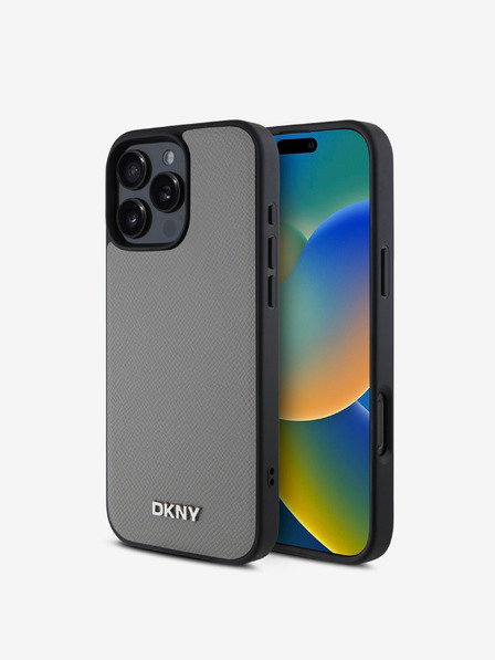 DKNY DKNY PU kožna srebrna metalna stražnja maska ​​Magsafe s logotipom za iPhone 16 Pro Max siva