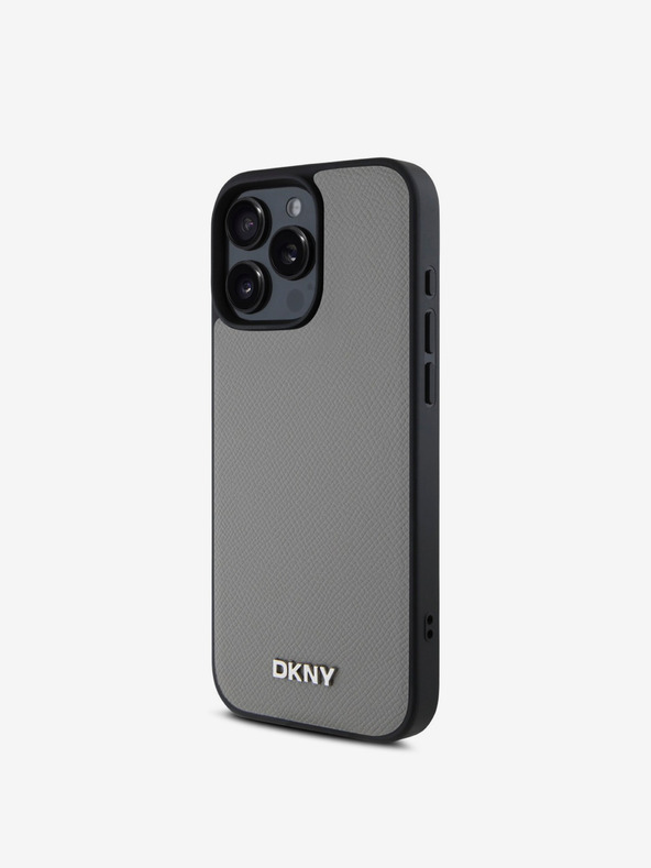 DKNY DKNY PU kožna srebrna metalna stražnja maska ​​Magsafe s logotipom za iPhone 16 Pro Max siva