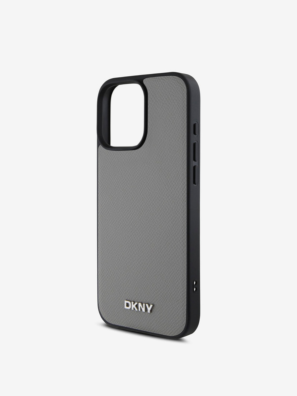 DKNY DKNY PU kožna srebrna metalna stražnja maska ​​Magsafe s logotipom za iPhone 16 Pro Max siva