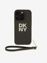 DKNY PU Leather Stack Logo Wrist Strap Zadní Kryt pro iPhone 16 Pro Max Green Etui za telefon