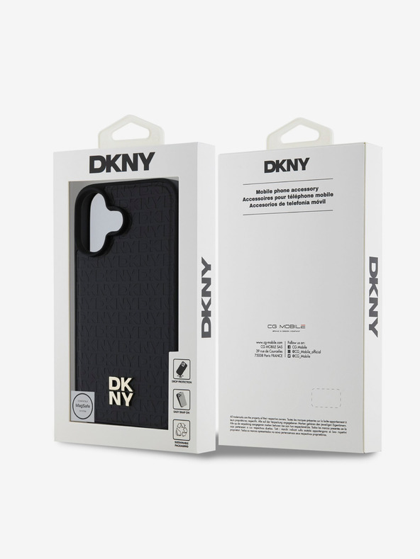 DKNY DKNY PU kožna ponovljena šara logotipa MagSafe stražnja maska ​​za iPhone 16 Plus crna