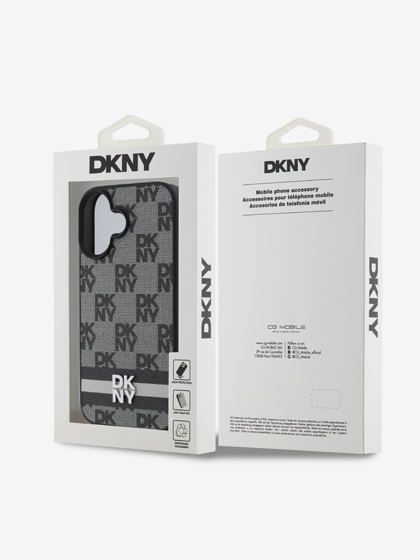 DKNY DKNY PU kožna stražnja maska ​​s kariranim uzorkom i prugama za iPhone 16 crna