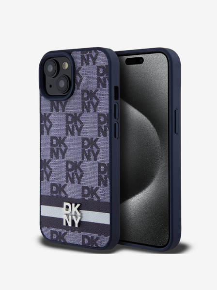 DKNY DKNY PU kožna stražnja maska ​​s kariranim uzorkom i prugama za iPhone 15 plava