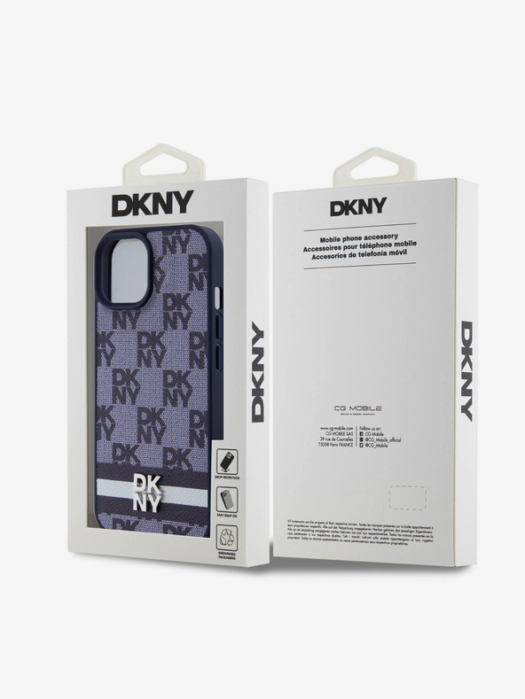 DKNY DKNY PU kožna stražnja maska ​​s kariranim uzorkom i prugama za iPhone 15 plava