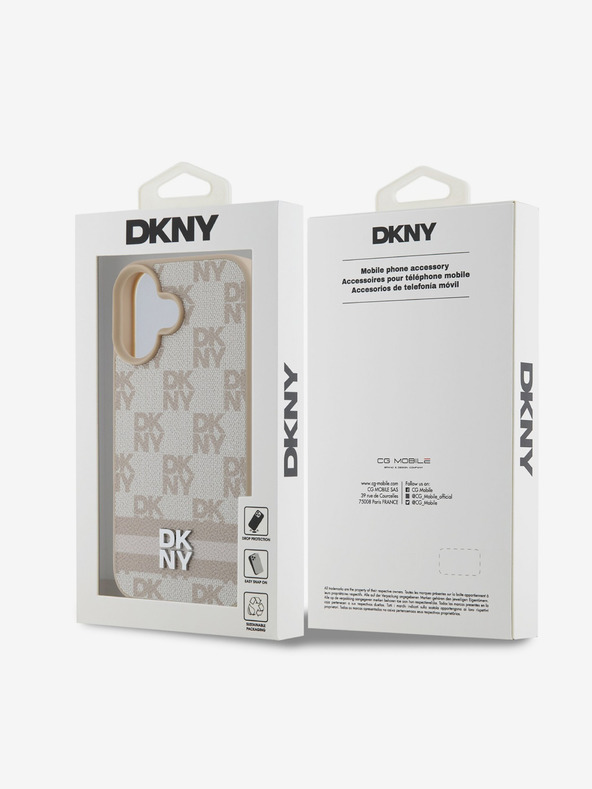 DKNY DKNY PU kožna stražnja maska ​​s kariranim uzorkom i prugama za iPhone 16, ružičasta