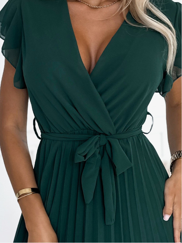 numoco Šifonska plisirana haljina s naboranim izrezom - Numoco zelena