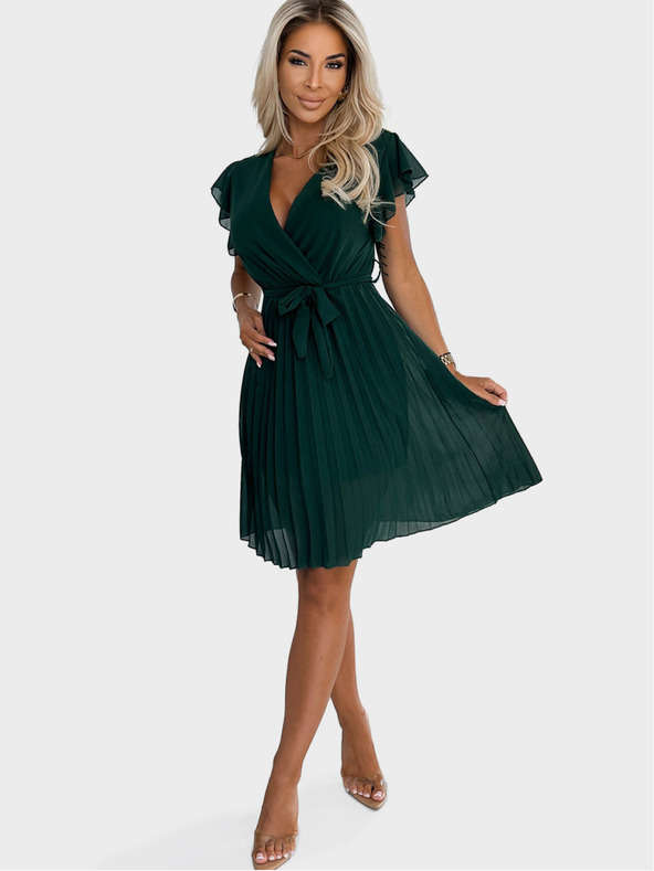 numoco Šifonska plisirana haljina s naboranim izrezom - Numoco zelena