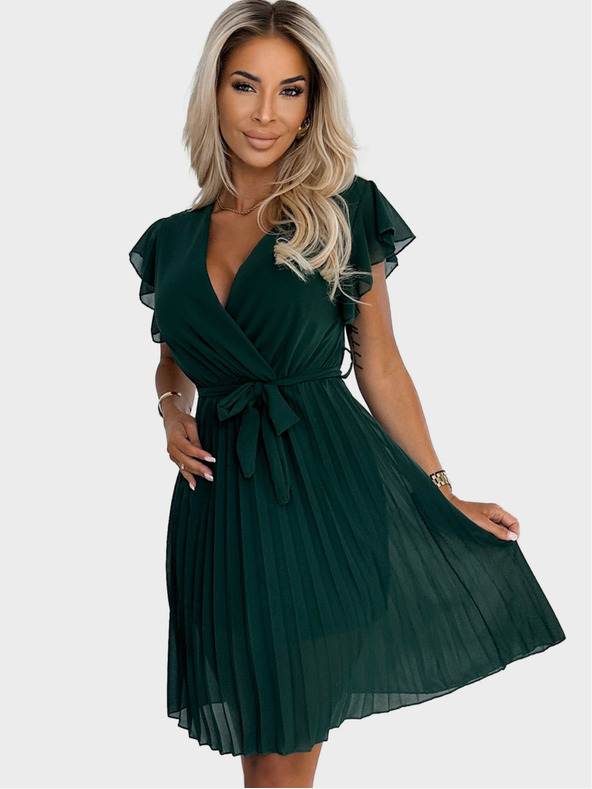 numoco Šifonska plisirana haljina s naboranim izrezom - Numoco zelena