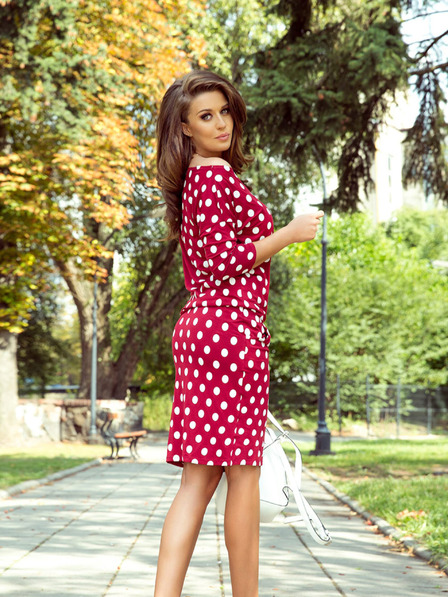 numoco Sportska haljina na vezanje i džepove - bordo + točkice Numoco