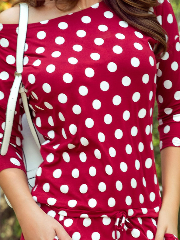 numoco Sportska haljina na vezanje i džepove - bordo + točkice Numoco