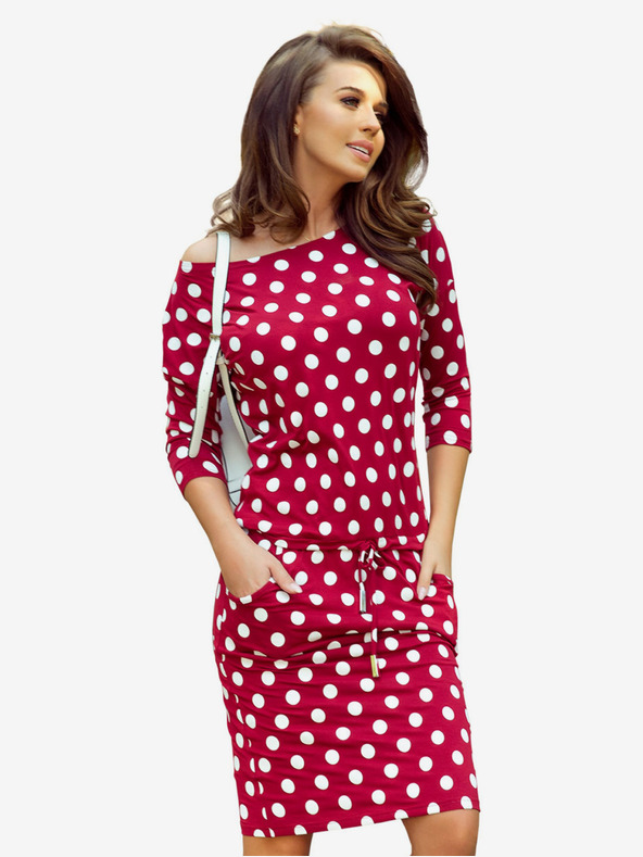 numoco Sportska haljina na vezanje i džepove - bordo + točkice Numoco