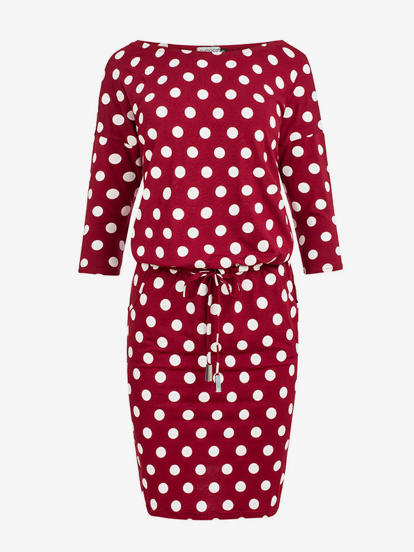 numoco Sportska haljina na vezanje i džepove - bordo + točkice Numoco