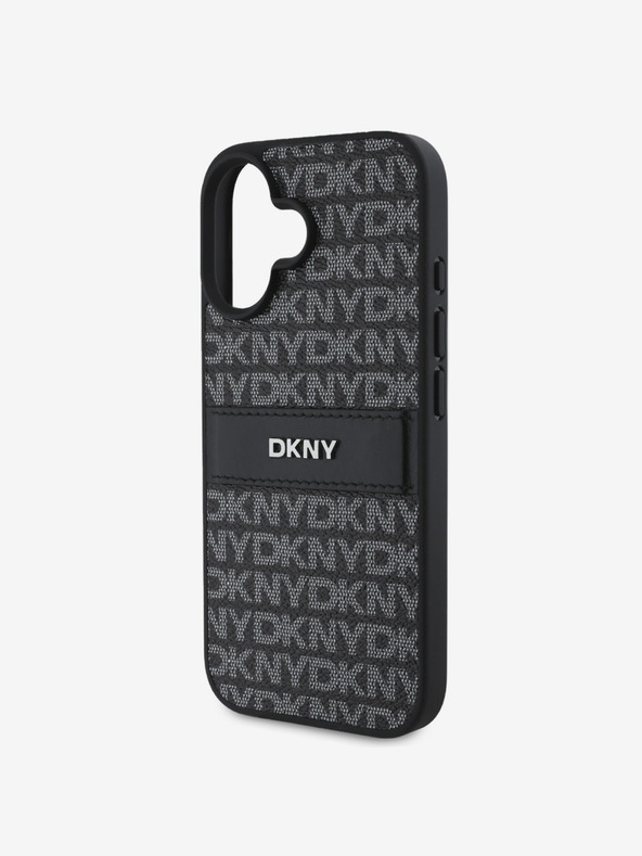 DKNY DKNY PU kožna stražnja maska ​​s ponavljajućim uzorkom u tonskim prugama za iPhone 16 Plus crna
