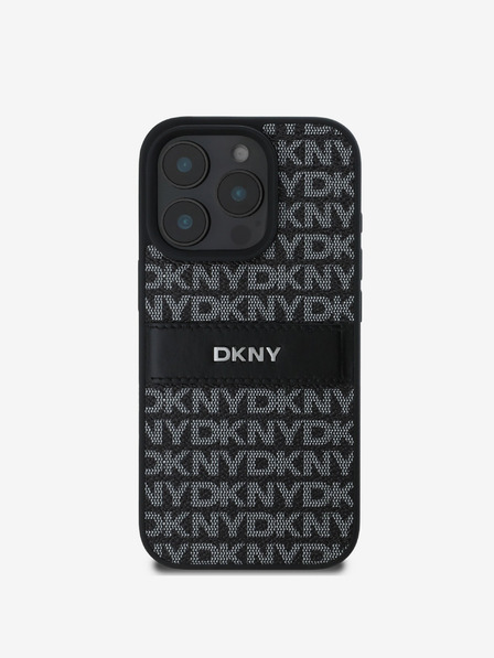 DKNY DKNY PU kožna stražnja maska ​​s ponavljajućim uzorkom u tonskim prugama za iPhone 16 Pro Max crna