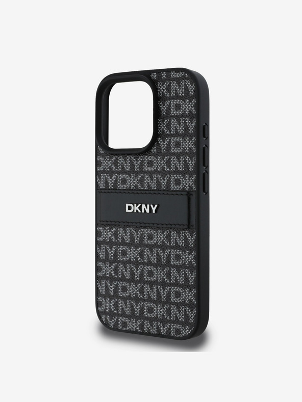 DKNY DKNY PU kožna stražnja maska ​​s ponavljajućim uzorkom u tonskim prugama za iPhone 16 Pro Max crna