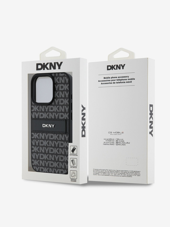 DKNY DKNY PU kožna stražnja maska ​​s ponavljajućim uzorkom u tonskim prugama za iPhone 16 Pro Max crna