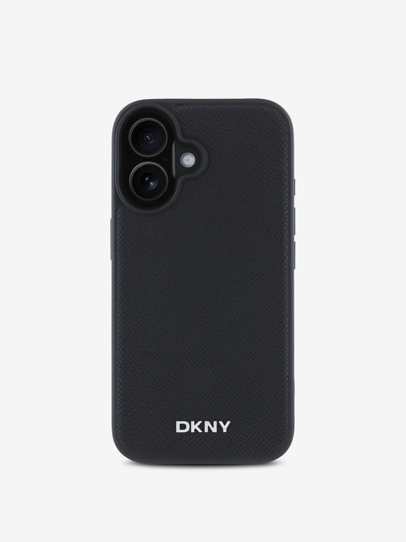 DKNY DKNY PU kožna srebrna metalna stražnja maska ​​Magsafe s logotipom za iPhone 16 Plus crna