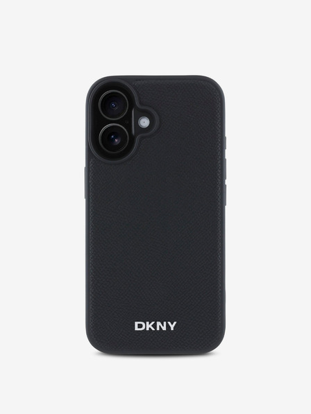 DKNY DKNY PU kožna srebrna metalna stražnja maska ​​Magsafe s logotipom za iPhone 16 Plus crna