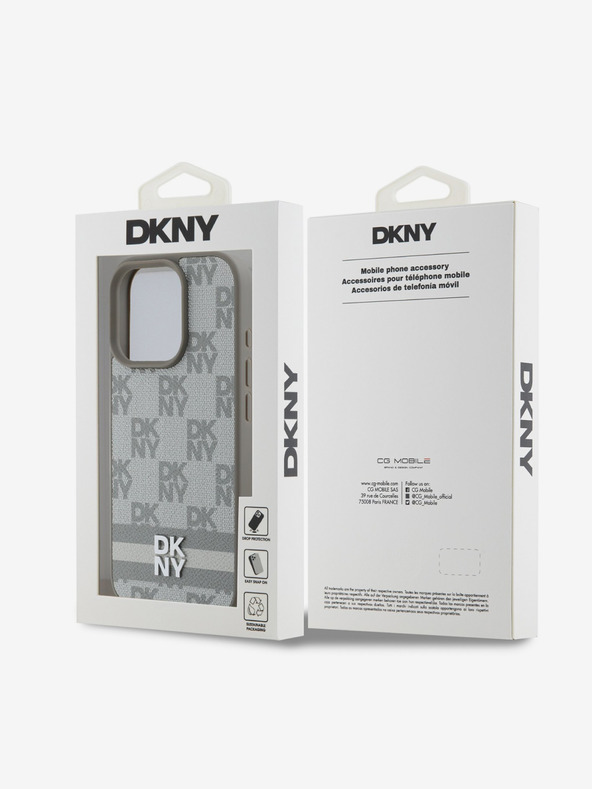 DKNY DKNY PU kožna stražnja maska ​​s kariranim uzorkom i prugama za iPhone 16 Pro bež