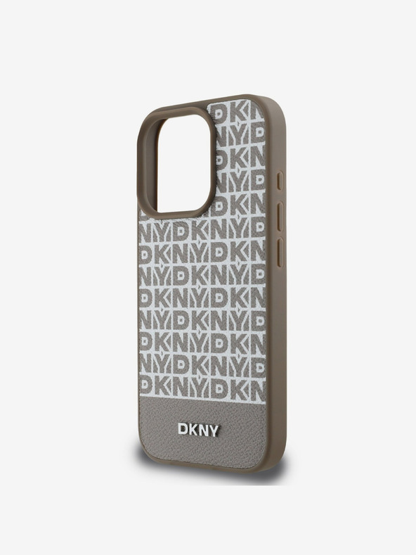DKNY DKNY PU kožna donja traka s ponavljajućim uzorkom MagSafe stražnja maska ​​za iPhone 16 Pro smeđa