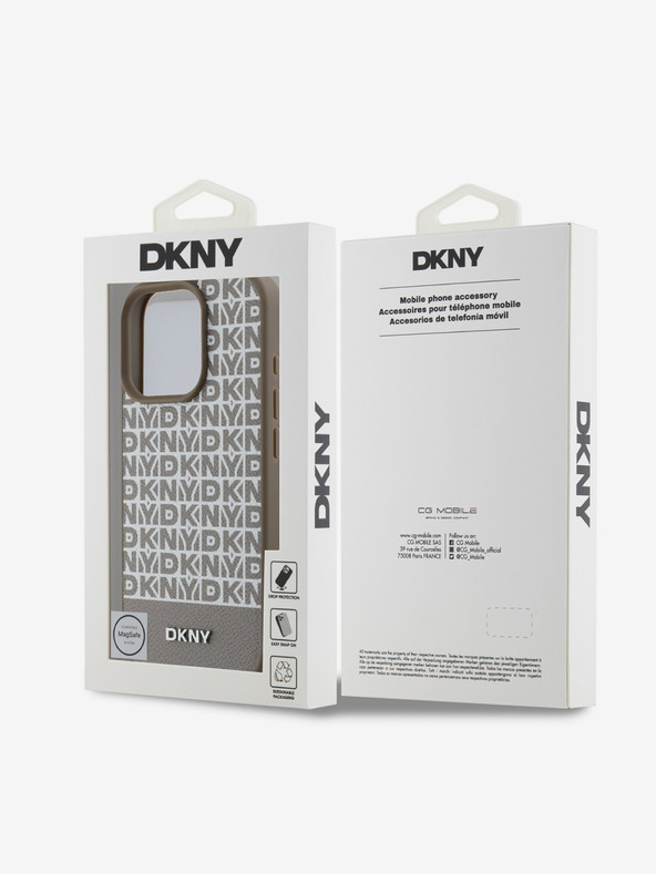DKNY DKNY PU kožna donja traka s ponavljajućim uzorkom MagSafe stražnja maska ​​za iPhone 16 Pro smeđa