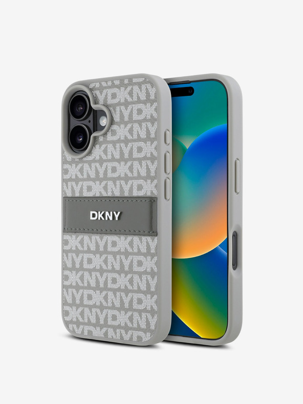 DKNY DKNY stražnja maska ​​s prugastim tonskim uzorkom od PU kože za iPhone 16 bež