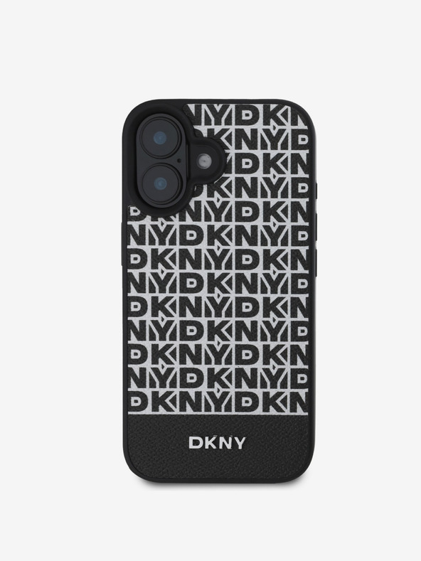 DKNY DKNY PU kožna donja traka s ponavljajućim uzorkom MagSafe stražnja maska ​​za iPhone 16 Plus crna