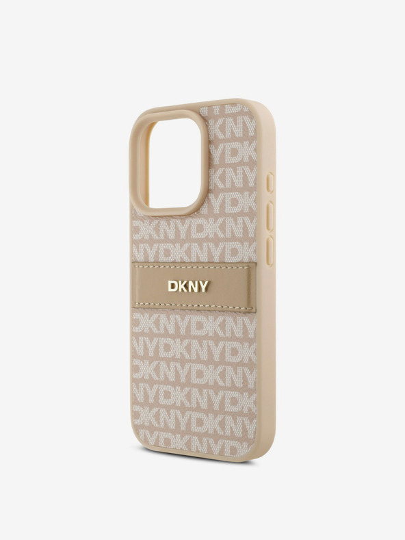 DKNY DKNY PU kožna stražnja maska ​​s ponavljajućim uzorkom u tonskim prugama za iPhone 16 Pro Max, ružičasta