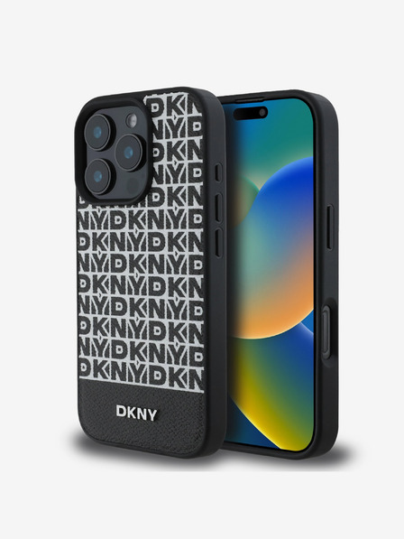 DKNY DKNY PU kožna donja traka s ponavljajućim uzorkom MagSafe stražnja maska ​​za iPhone 16 Pro Max crna