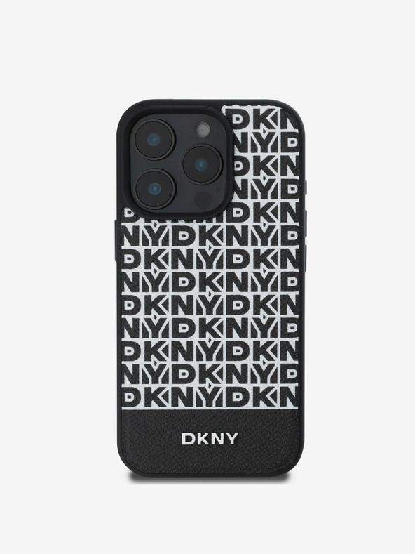 DKNY DKNY PU kožna donja traka s ponavljajućim uzorkom MagSafe stražnja maska ​​za iPhone 16 Pro Max crna