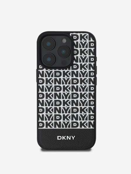 DKNY DKNY PU kožna donja traka s ponavljajućim uzorkom MagSafe stražnja maska ​​za iPhone 16 Pro Max crna