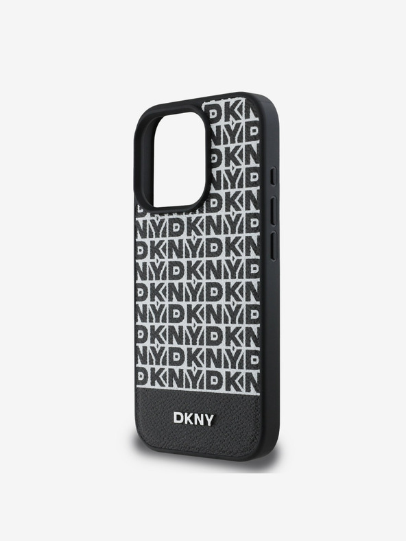 DKNY DKNY PU kožna donja traka s ponavljajućim uzorkom MagSafe stražnja maska ​​za iPhone 16 Pro Max crna