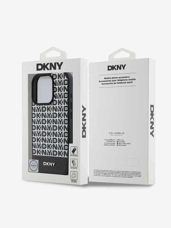 DKNY DKNY PU kožna donja traka s ponavljajućim uzorkom MagSafe stražnja maska ​​za iPhone 16 Pro Max crna