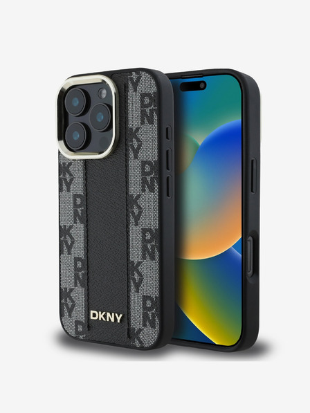 DKNY DKNY PU kožna Magsafe stražnja maska ​​s kariranim uzorkom za iPhone 16 Pro Max crna